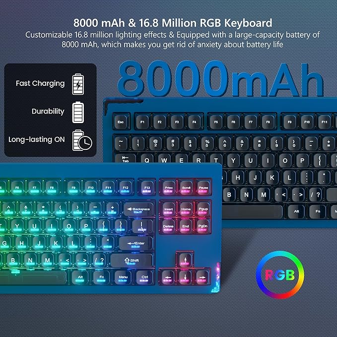 SK87 75% Wireless Gaming Keyboard QMK/VIA, Full Aluminum Transparent keycaps Mechanical Keyboard, Bluetooth 5.0/2.4GHz/USB-C Wired Programmable Keyboard, Hot Swappable, POM Linear Switch (Blue)
