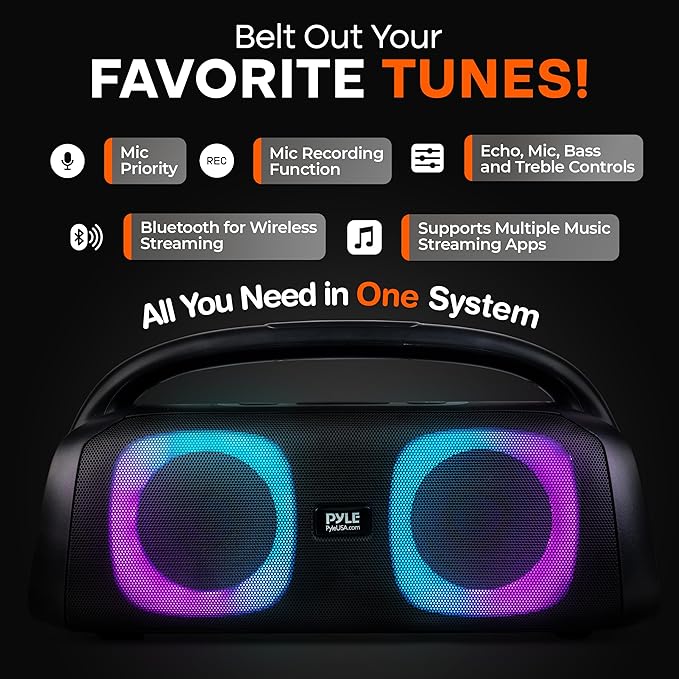Pyle 160W Dual 5-Inch Bluetooth Boombox Speaker with True Wireless Stereo – Deep Bass, Crisp Treble, LED Display, Built-in Rechargeable Batteries – Large Portable Bluetooth Speaker