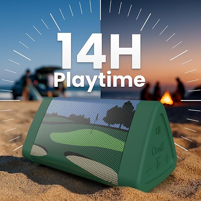 Oontz Upgraded Angle 3 Golf Portable Bluetooth Speaker 5.0-10W Sound, 14-Hr Battery, 100ft Wireless Range, IPX5 Water-Resistant, Budget Small Speaker for Travel, Party, Outdoor or Home (Green)