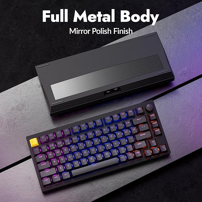 P1 HE 75% Wireless Custom Mechanical Gaming Keyboard with Gateron Double-Rail Magnetic Switches Knob Version, QMK 2.4 GHz Bluetooth 5.2 RGB Backlight Compatible with Mac Windows Linux-Black