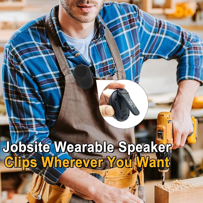 Wearable Bluetooth Speaker Clip On, Small Portable Speaker, Waterproof Bluetooth Mini Speaker with Microphone for Workout Running Up to 24H Playtime(Black+Black)