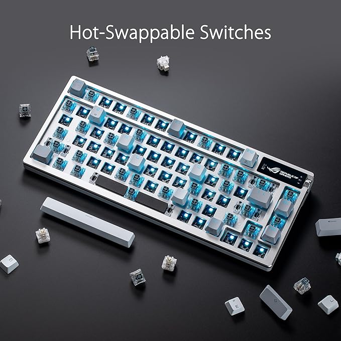 ASUS ROG Azoth Wireless Mechanical Gaming Keyboard – 75% TKL, Tri-Mode Connectivity, Hot Swappable Pre-lubed ROG NX Snow Linear Switches, PBT Keycaps, RGB, OLED Display, PC/Mac Support - White