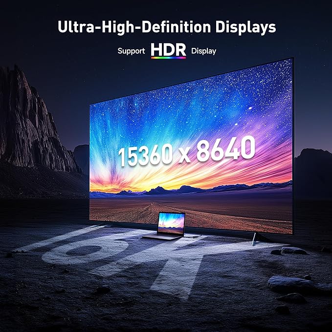 Cable Matters 80Gbps Unidirectional USB C to DisplayPort 2.1 Adapter, [16K@60Hz, 8K@240Hz, 4K@960Hz and HDR], Thunderbolt 5/4, USB4 Compatible with VR Headset, MacBook, iPad Pro, XPS, Surface Pro