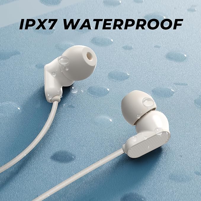 TONEMAC N18 Neckband Bluetooth Earbuds, Wireless Bluetooth 5.2 Headphones with Microphone, Ultra-Lightweight Comfort, IPX7 Waterproof, Deep Bass Strong Beat, 20H Playtime, Magnetic Earphones, White