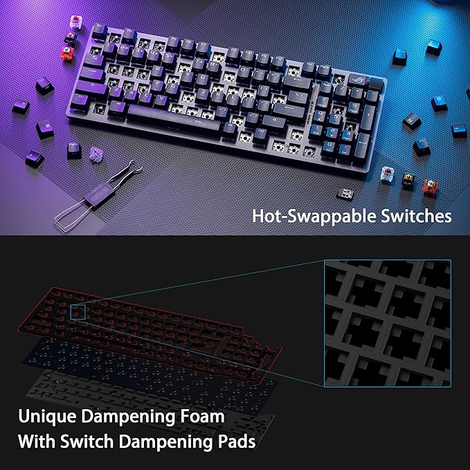 ASUS ROG Strix Scope II 96 Wireless Mechanical Gaming Keyboard – 96% Full-Size, Tri-Mode Connectivity, Hot Swappable Pre-lubed ROG NX Snow Linear Switches, PBT Keycaps, RGB, PC/Mac Support-Black