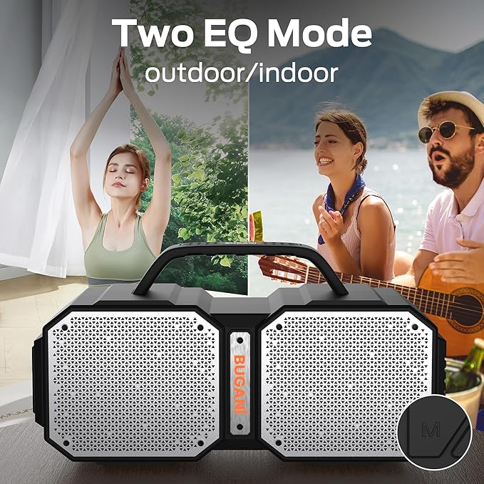BUGANI Bluetooth Speaker, Shock Portable Bluetooth 5.3, Waterproof, Wireless Speakers, 60W Super Power, Outdoor Speaker, Black (New Model)