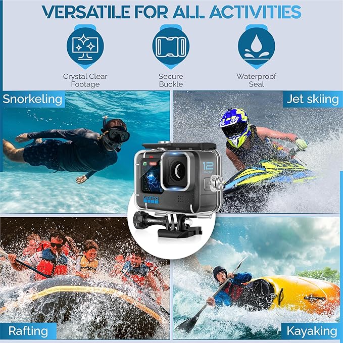 Waterproof Case for GoPro Hero 13 Black Hero 12 Black Hero 11 Black Hero 10 Black Hero 9 Black Protective Underwater Diving Housing Accessories, Dive Kit for Go Pro Hero13, 12, 11, 10,9 Action Camera