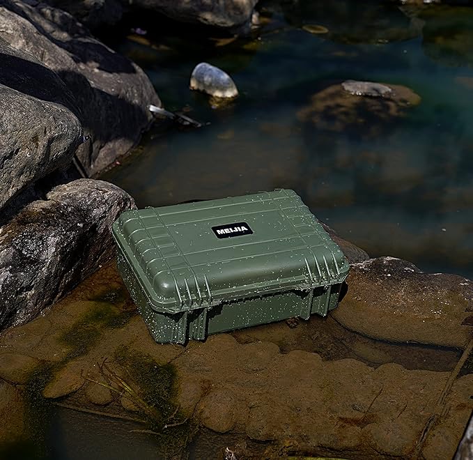 MEIJIA Portable All Weather Waterproof Protective Case,Hard Case,Camera Case With Customized Fit Foam,Fit Use of Drones,Camera,Equipments,Pistols,13.35 x11.63x5.98inches (Green)