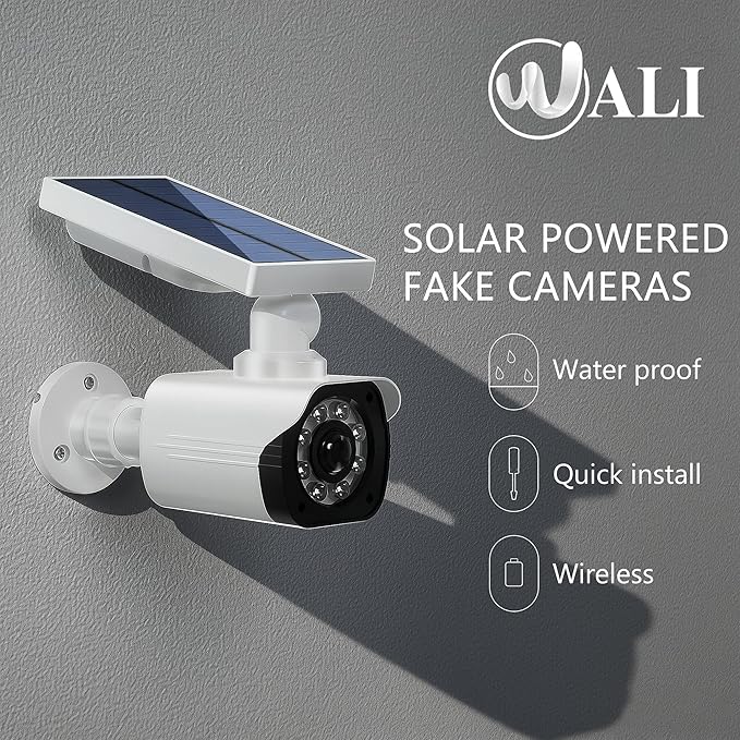 WALI Dummy Fake Camera, Security Camera with Motion Sensor Light, Simulated Surveillance Security CCTV Dome Camera Indoor Outdoor (TCW2-SOL), 2 Packs, White-Solar