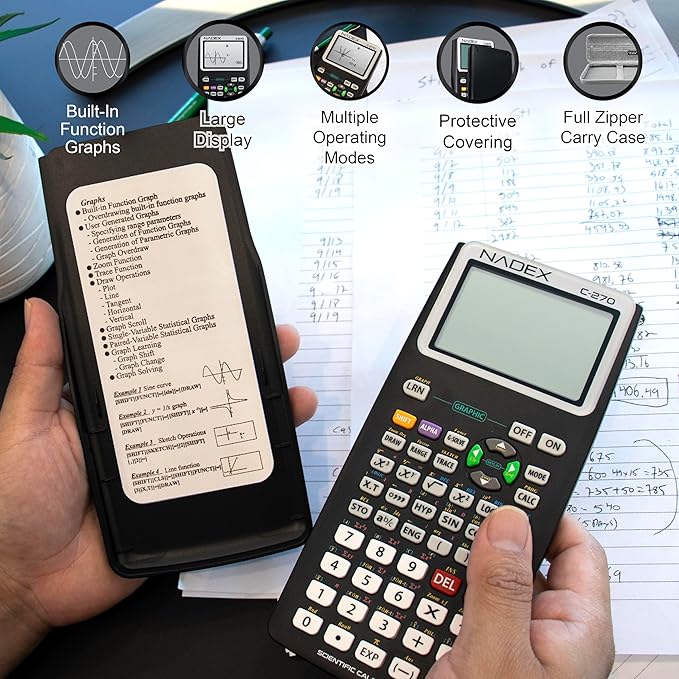 Scientific Calculator with Graphing, Includes Carrying Case, for College and High School Students, Calculus, Algebra, Geometry, Trigonometry, Statistics, Physics, Chemistry, Black