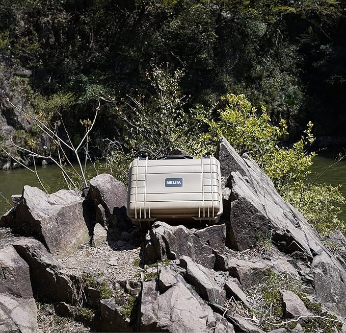 MEIJIA Portable All Weather Waterproof Protective Case,Hard Case,Camera Case With Customized Fit Foam,Fit Use of Drones,Camera,Equipments,Pistols,13.35 x11.63x5.98inches (Desert Tan)