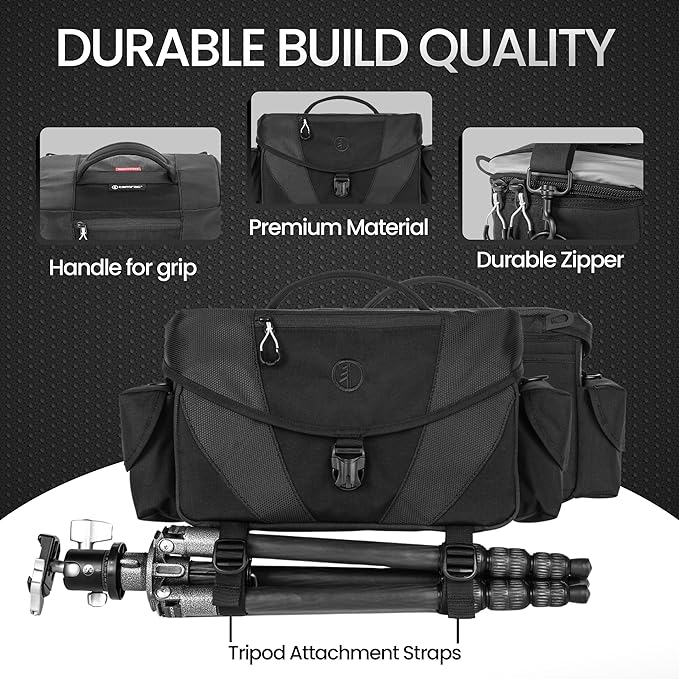 Tamrac Stratus 10 Camera Bag for Photographers, Camera Case for Photography Accessories, Shoulder Bag for DSLR and Mirrorless Cameras, Crossbody Camera Bag with Tripod Holder Strap - Black