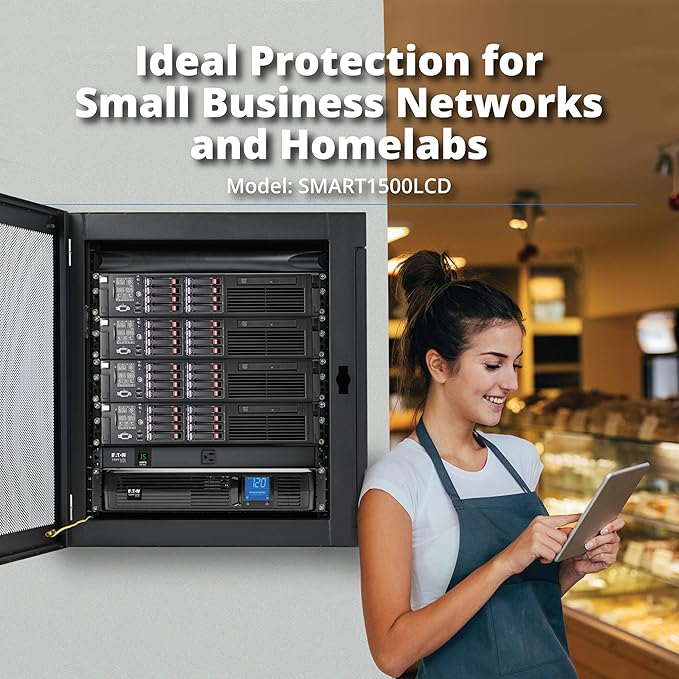 Tripp Lite SMART1500LCD 1500VA Rack Mount UPS Battery Backup, 900W, 8 Outlets, PWM Sine Wave, Short Depth 2U Rackmount UPS, AVR, LCD Screen