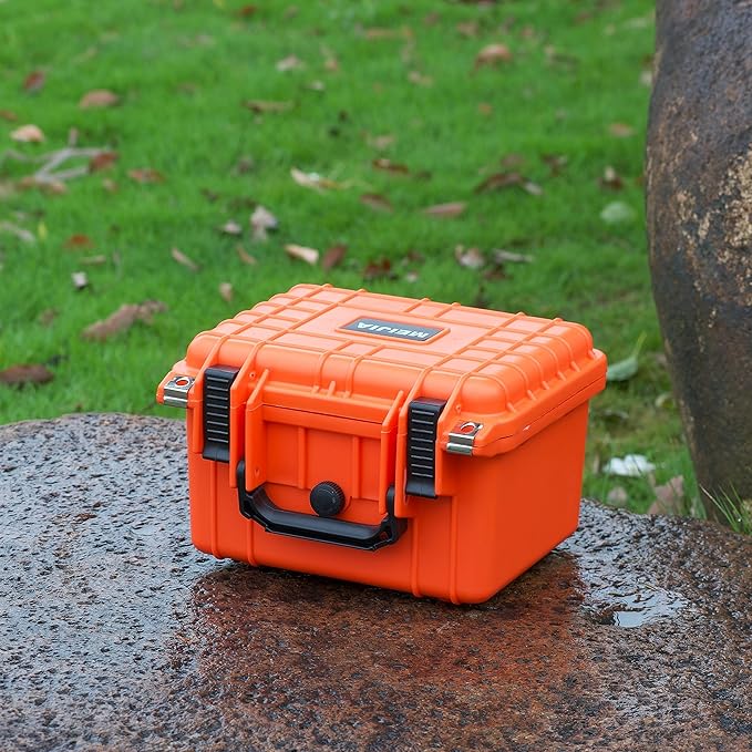 MEIJIA Portable All Weather IP67 Waterproof Camera Case,hard case with Customizable Fit Foam,Fit Use of Drones,Camera,Equipments,10.62 x9.68x6.87inches(Orange)