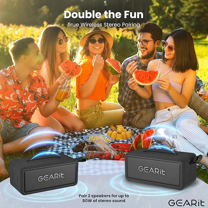 GEARit Portable Bluetooth Wireless Speakers - IPX6 Waterproof Speakers - 40W Loud Wireless Outdoor Speaker - AUX & TWS Pairing - Perfect for Gift, Home, Vacation