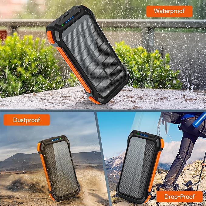 Power Bank 49800mAh Solar Charger 15W Wireless Charging USB-C 22.5W Fast Charging with 4 Built-in Cables LED Flashlight Battery Pack Compatible with iPhone, iPad, Galaxy, Perfect for Camping, Hiking