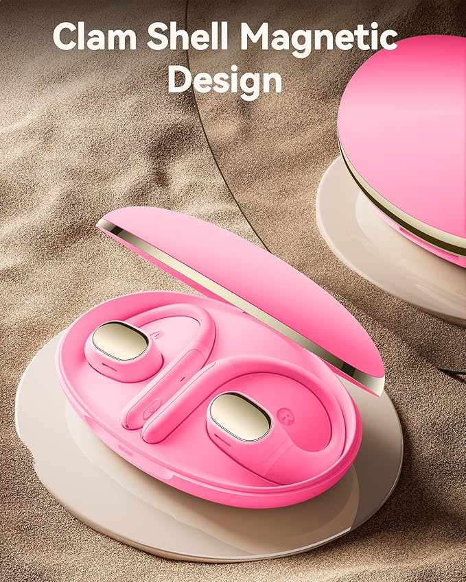 PocBuds Open Ear Headphones 60Hrs Playtime Open Ear Earbuds with Lightweight Earhooks 5.4 Bluetooth Wireless Headphonese IPX7 Waterproof Sport Earbuds Fit Running,Workout Pink