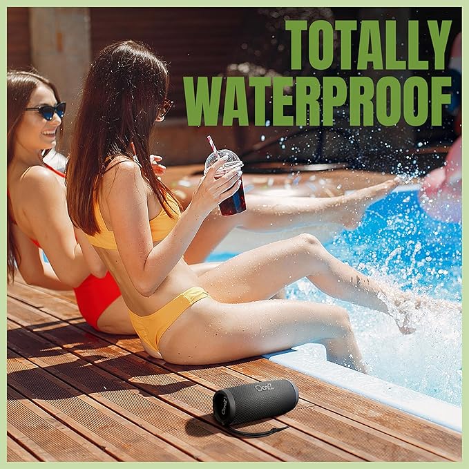 OontZ Cylinder Portable Bluetooth Speaker 5.0 - IPX7 Waterproof, 14W Enhanced Sound, 20-Hr Battery, 100ft Wireless Range, Deep Bass and Clear Audio, Durable Shower Speaker for Pool or Beach (Black)