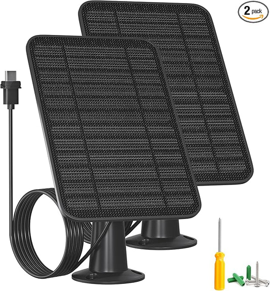 5W Solar Panel for Blink Camera Outdoor, Solar Panel Charger with Battery Compatible with New Blink Outdoor 4 (4th Gen) Camera, with 13.1ft Cable, IP65 Weatherproof, Includes Secure Wall Mount, 2 Pack