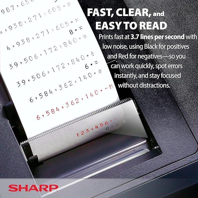 Sharp 12-Digit Print Calculator Desktop Size Adding Machine, Perfect for Everyday Use and Office, Bright, Large Easy-to-Read Numbers on Both The Display and The Two-ColorPrinted Tape (EL2196BL)