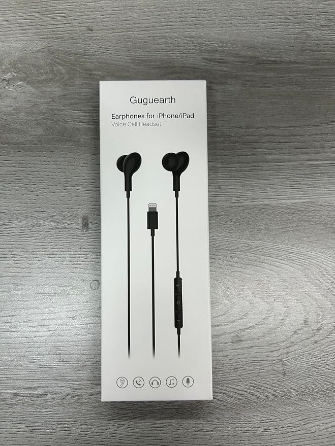 Guguearth Wired Headphones Earbuds for iPhone with Lightning Connector,Apple MFi Certified, Magnetic Wired Ear Buds Earphones with Built-in Mic Compatible 14 13 12 11 Pro Max X XS XR 8 7 Plus(Black)