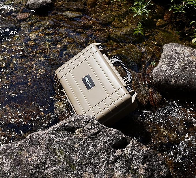 MEIJIA Portable All Weather Waterproof Protective Case,Hard Case,Camera Case With Customized Fit Foam,Fit Use of Drones,Camera,Equipments,Pistols,13.35 x11.63x5.98inches (Desert Tan)