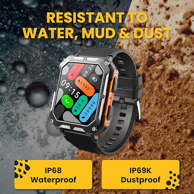Rugged Smart Watch for Men, Original Smartwatch, Waterproof Digital Watch for The Toughest Jobs, with Fitness Trackers, Heart Rate Monitor, IP68, Pedometer, Workout Modes and More