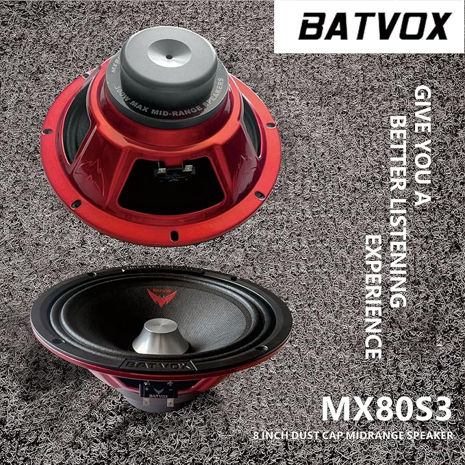 MX80S3 Midrange Loudspeaker 8" Silver Bullet, 600W Max, 4 Ohms, Premium Quality Audio Door Speakers for Car or Truck Stereo Sound System, Black (2 Speaker)