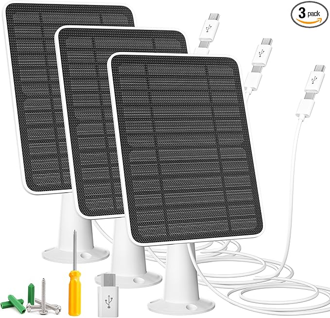 Solar Panel Charger Compatible with Reolink Argus 2E/Eco Ultra/Go PT Plus/Go Plus/Argus 3 Pro/Argus PT, 5W Solar Panels for Reolink Battery Camera, IP65 Waterproof 10ft Cable Secure Wall Mount, 3 Pack