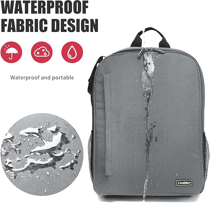 Cwatcun Camera Backpack Professional Camera Bag for Sony Canon Nikon SLR DSLR Mirrorless Camera and Lens Waterproof Camera Case with 14" Laptop Compartment, Tripod Strap Accessories (Ⅱ Small Grey)