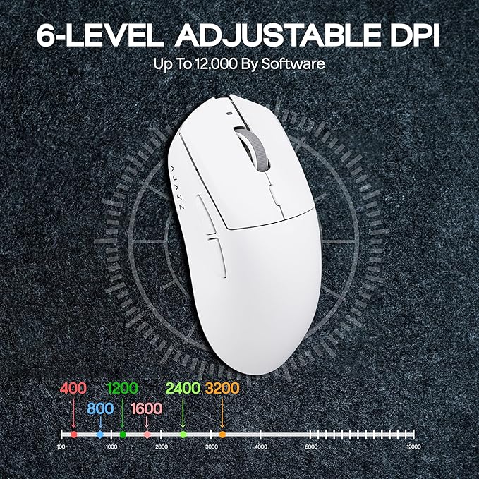AJAZZ AJ139 V2 MC Gaming Mouse with Charging Base, Adjustable 12,000 DPI, PAW3311 Sensor, 3 Modes Wireless Mouse, 500mAh Battery, 1000 Polling Rate, 66g Lightweight, Win/Mac (White)