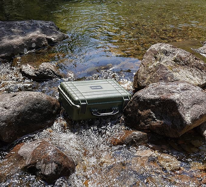 MEIJIA Portable All Weather Waterproof Protective Case,Hard Case,Camera Case With Customized Fit Foam,Fit Use of Drones,Camera,Equipments,Pistols,13.35 x11.63x5.98inches (Green)