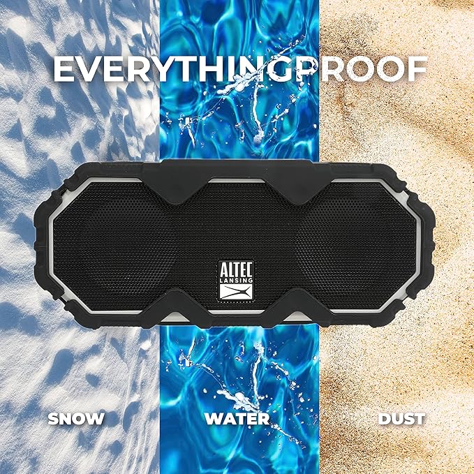 Altec Lansing Mini LifeJacket Jolt Bluetooth Speaker with Qi, Wireless, Waterproof, Portable, Speakers, Loud Volume, Strong Bass, Rich Stereo System, Microphone, 16 Hour Battery, 100 ft Range, Gray