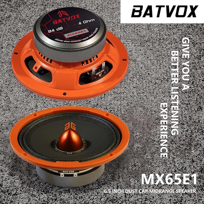 MX65E1 Midrange Loudspeaker 6.5" Orange Bullet, 400W Max, 6 Ohms, Premium Quality Audio Door Speakers for Car or Truck Stereo Sound System, Orange (2 Speaker)