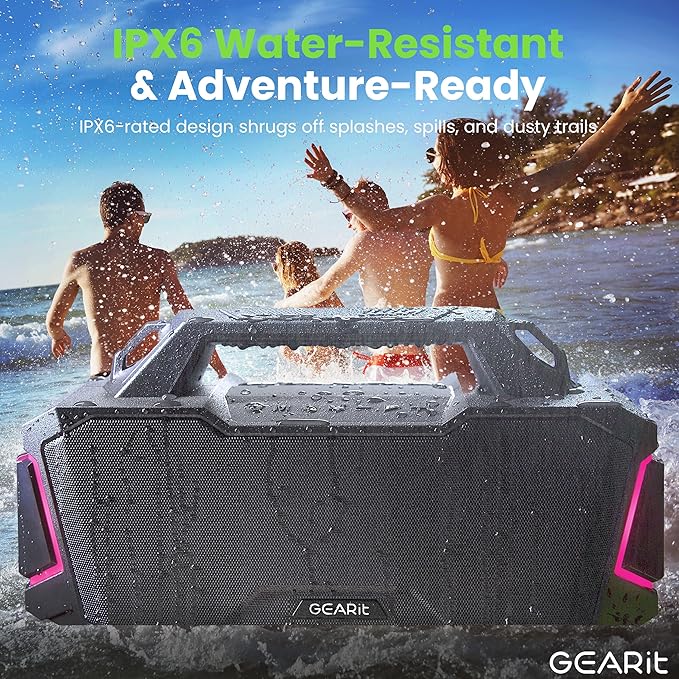 GEARit Portable Bluetooth Speaker Wireless w/ 120W Loud Audio Output - IPX6 Water-Resistant Speakers - 5.3 Bluetooth, AUX, TWS, MicroSD, EQ and Power Bank - Perfect for Gift/Home/Outdoor/Party